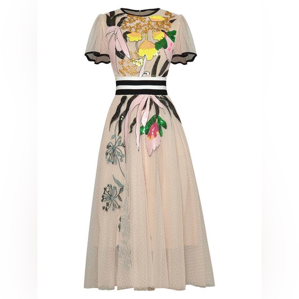 Sarah Ashley beige mesh dress with sequins - Never Worn but no tags